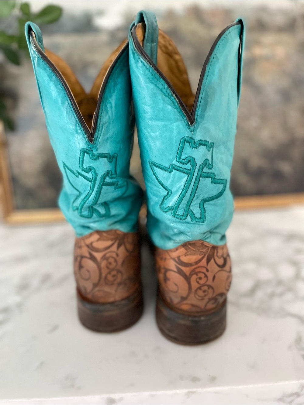 Tin Haul Womens Western Boots Turquoise Brown Floral Tooled Leather Size 10 - Picture 12 of 12